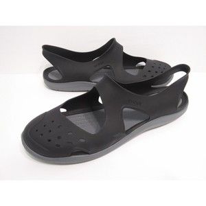 Crocs Women's Size 10 Swiftwater Wave Outdoor Boat Sandals Shoes Black Gray
